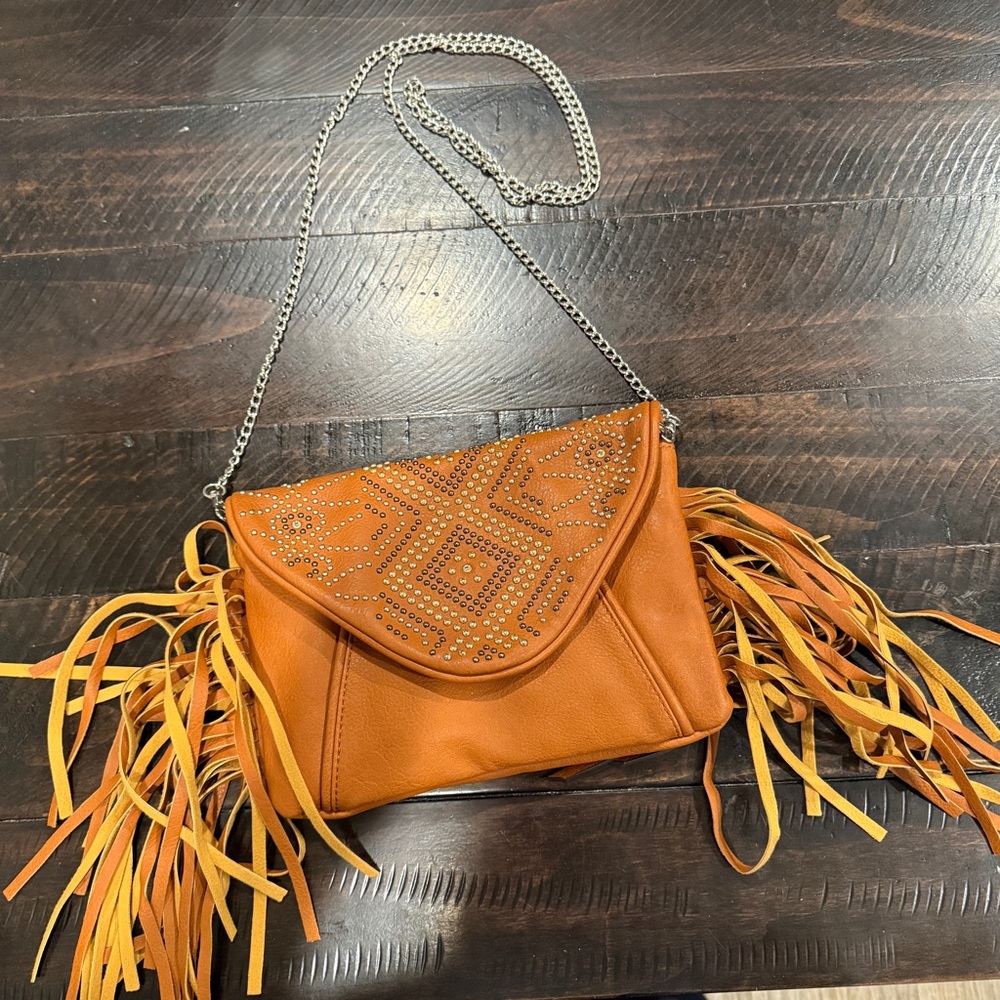 Chinese Laundry Fringe Faux Leather Purse Festival Boho Chain Strap Crossbody